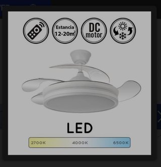 Ventilador de techo con lámpara incluida.