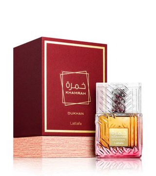 Lattafa Khamrah Dukhan Perfume Dorado y Rojo