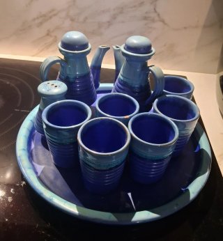 Juego de café antiguo azul