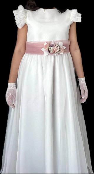 Vestido de Comunión Blanco y Rosa