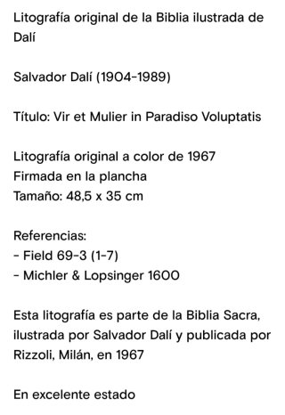 Obra Arte Salvador Dalí Biblia Sacra 1964 Firmada