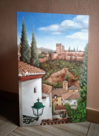 Cuadro, óleo sobre tabla de 80x50 cms