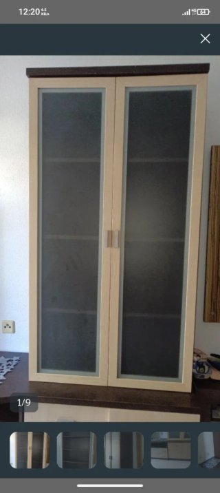 Vitrina y aparador doble bicolor, madera y cristal