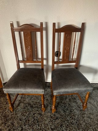 6 Sedie da Pranzo in Velluto e Legno