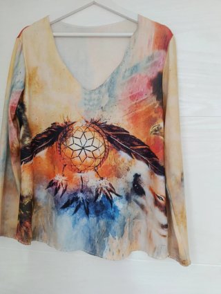 Camiseta XL Estampado Lobo y Atrapasueños