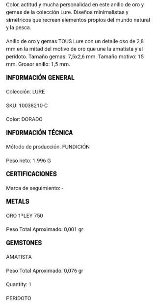 Anillo Tous Oro Lure