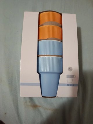 Juego 4 tazas cerámica 300ml azul y naranja