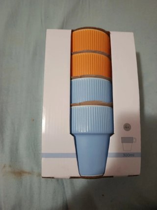 Juego 4 tazas cerámica 300ml azul y naranja