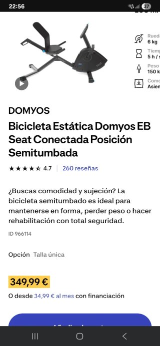 Bicicleta estática reclinada e-seat