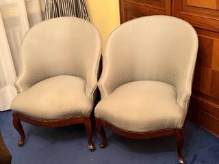 2 Poltrone in Tessuto Beige e Blu Chiaro