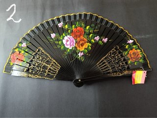 Abanico de madera negro flores colores (a elegir)