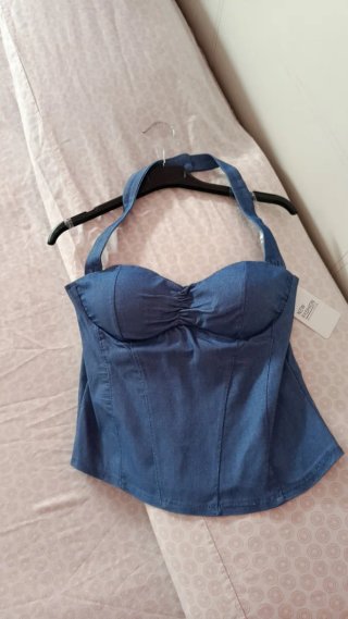 Top Corsé Halter Azul Mujer
