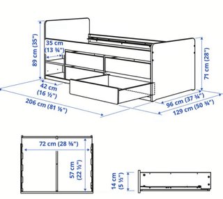 Cama individual IKEA con cajones 90x200cm