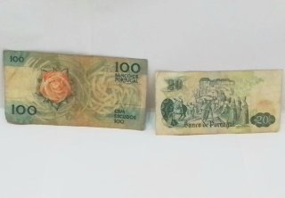 Billetes antiguos Portugal 100 y 20 Escudos