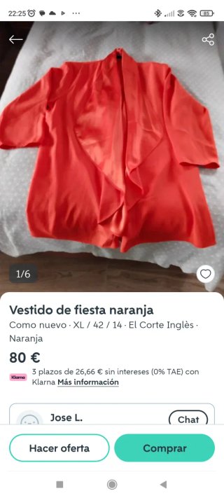 Vestido fiesta naranja El Corte Inglés XL