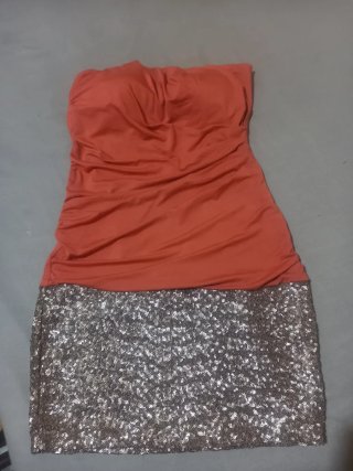 Vestido corto lentejuelas naranja y dorado