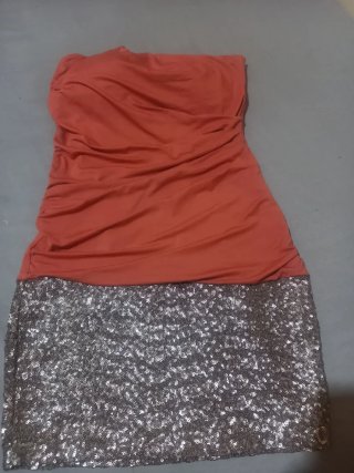 Vestido corto lentejuelas naranja y dorado