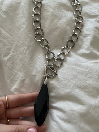 Colgante cadena plata con piedra negra