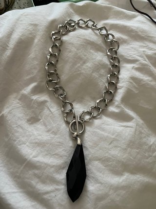 Colgante cadena plata con piedra negra