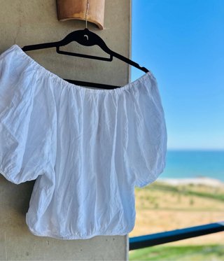 Blusa blanca manga corta lino