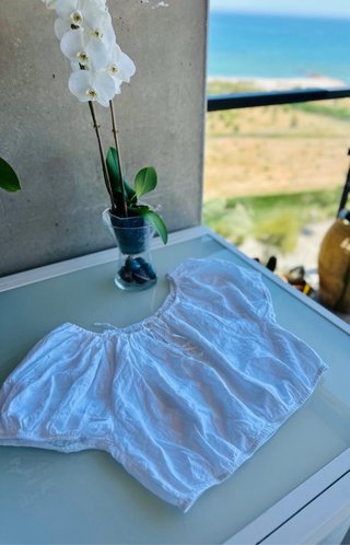 Blusa blanca manga corta lino