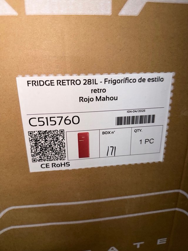 Frigorífico Create Rojo 281L Nuevo Sin Abrir