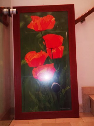 Quadro papaveri rossi con cornice in legno