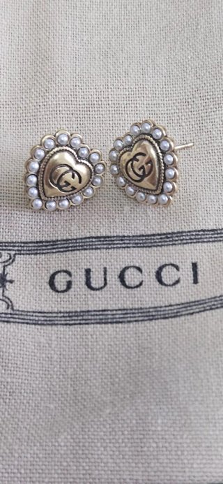 Pendientes Corazón Gucci Perlas Dorados