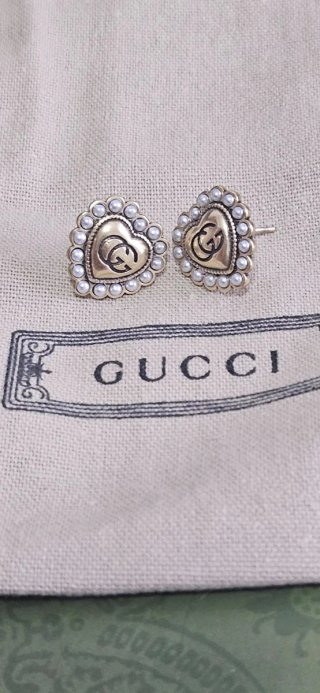 Pendientes Corazón Gucci Perlas Dorados