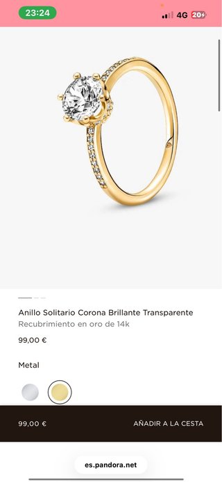 Anillo Pandora Oro Blanco y oro