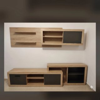 Mueble de salón modular madera y negro