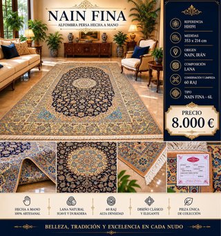 Alfombra Nain Fina Persa Hecha a Mano