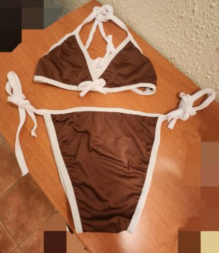 bikini triangular 2 piezas lazo halter T-M marron