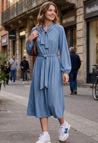 Vestido Midi Vintage Azul Celeste – Estilo Rom