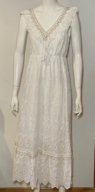 Vestido Largo Blanco Bordado Ibicenco Talla S