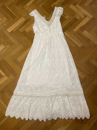 Vestido Largo Blanco Bordado Ibicenco Talla S