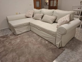 Divano letto chaise longue grigio/bianco