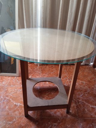 Mesa auxiliar madera con cristal