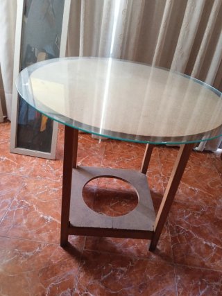 Mesa auxiliar madera con cristal