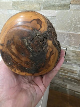Antiguo Mortero de madera rústico con mano