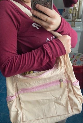 Borsa a spalla Samsonite beige e rosa