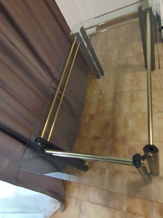 Mesa cristal comedor y 6 sillas lacado negro