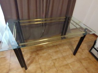Mesa cristal comedor y 6 sillas lacado negro
