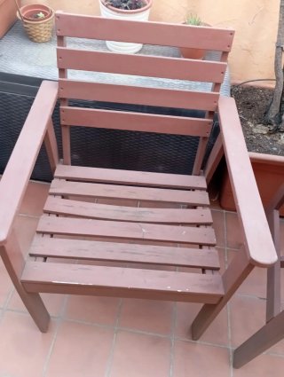 Conjunto mesa y 2 sillones madera terraza