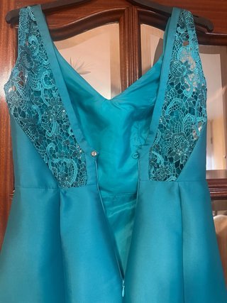 Vestido de fiesta largo color verde azulado
