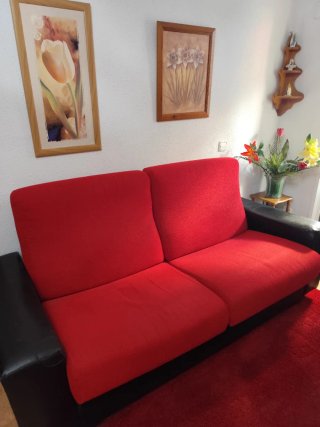 Sofá Cama + Mesa Centro + Alfombra Roja
