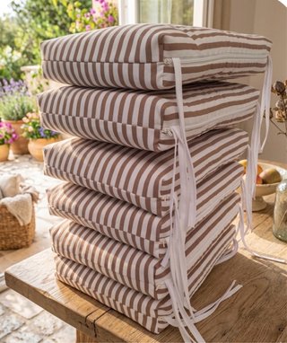 6 Cojines Silla Rayas Marrón/Blanco 45x45x6