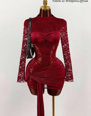 Vestido rojo encaje y satén