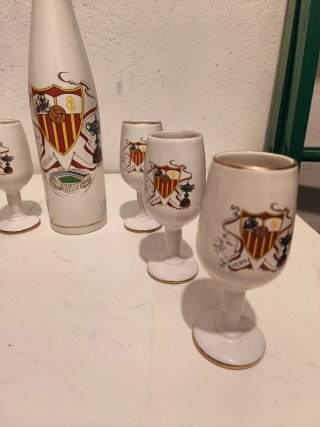 Antigua Botella y 6 copas Sevilla CF