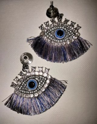Pendientes Ojo Turco Morado y Plateado
